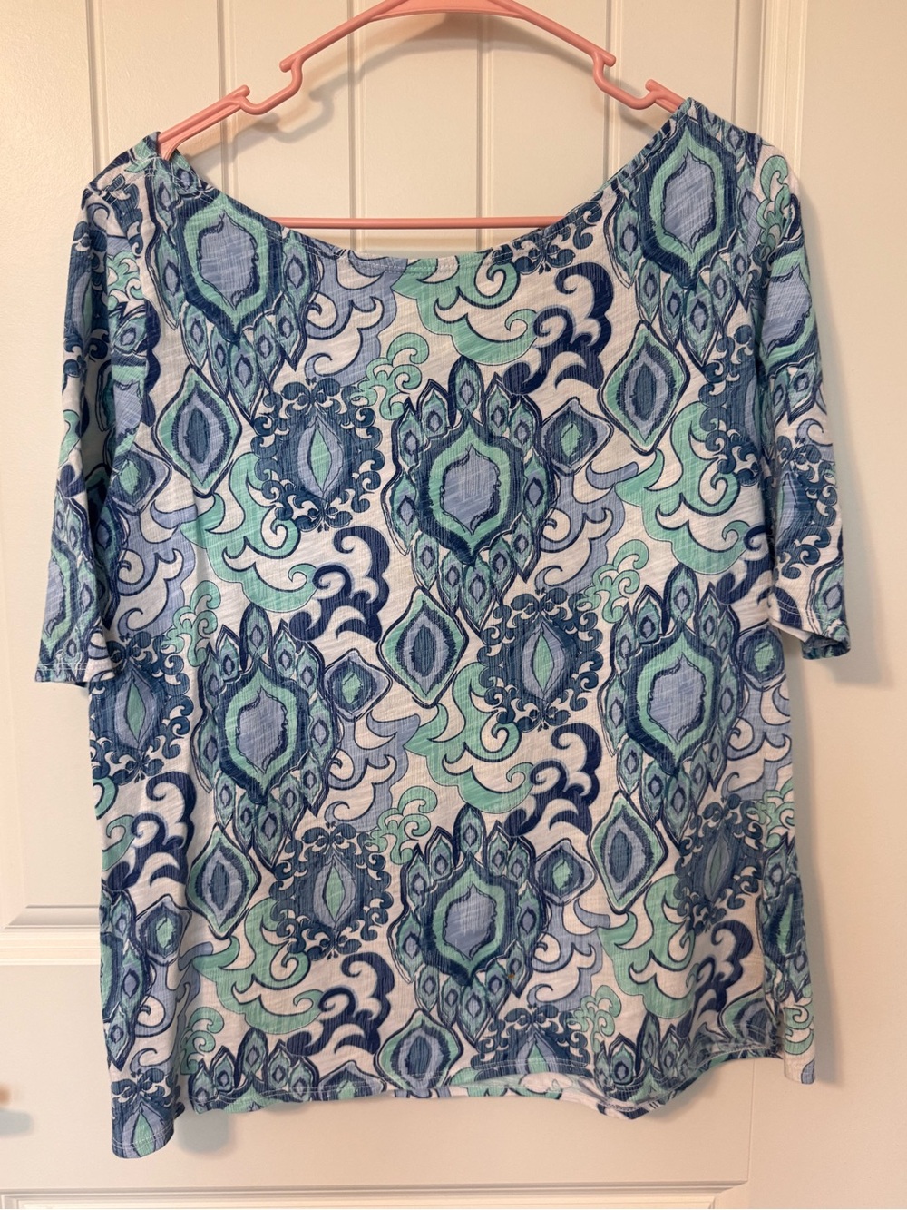 Fresh Produce Women’s Large Blue Green Medallion‎ Cotton Tunic Top USA